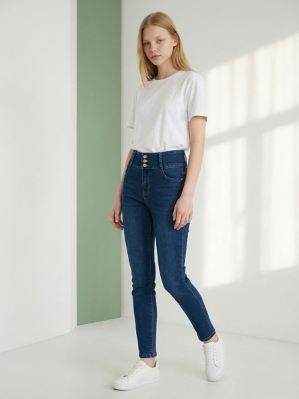 Women's Dark Blue High Waist Skinny Jeans